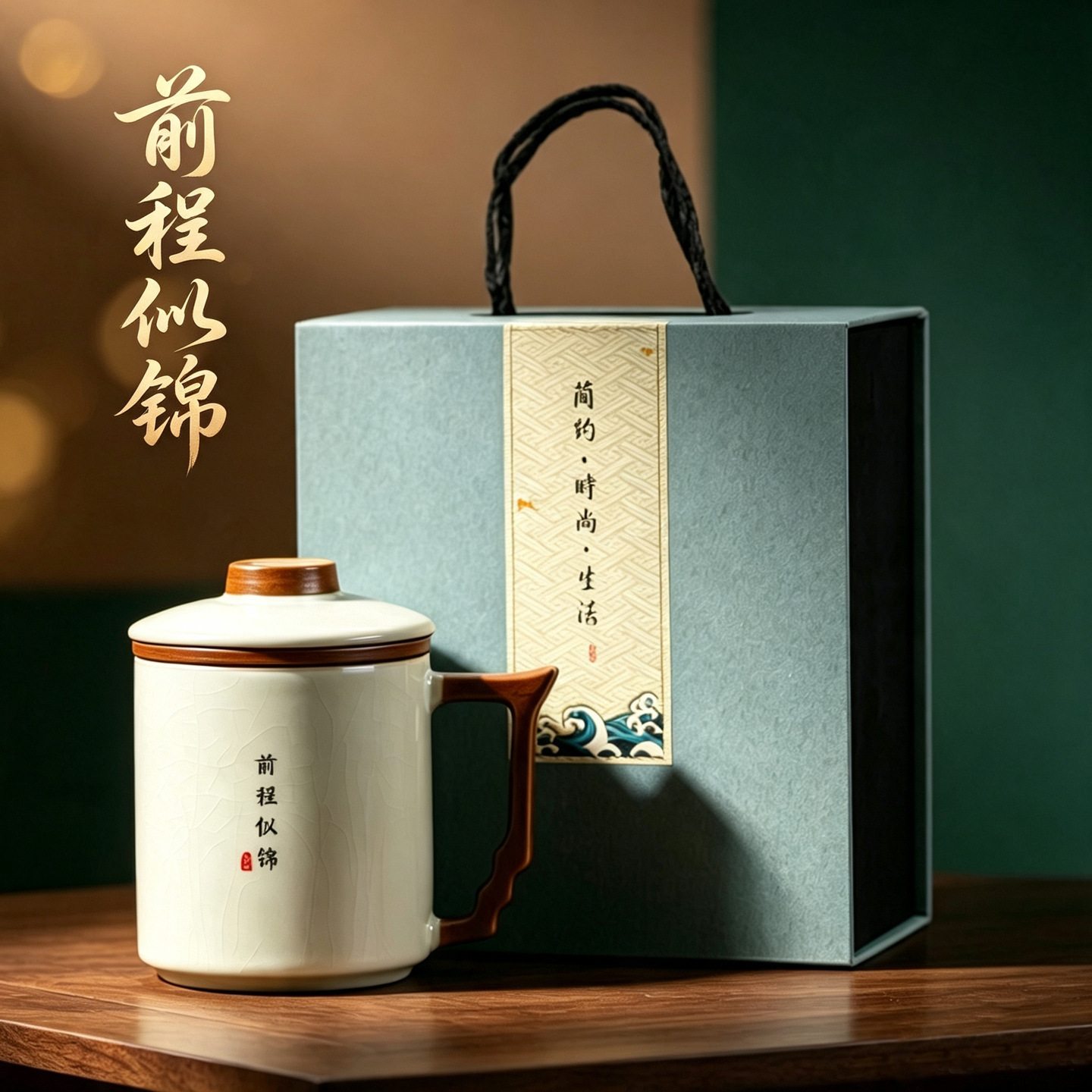 高档汝窑马克杯礼盒套装陶瓷水杯办公室泡茶杯送老师长辈伴手礼品